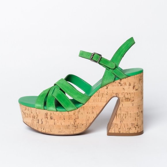 NIB Free People Lisbon Platform Sandals High Heels Kelly Green Size 7 - Picture 2 of 5